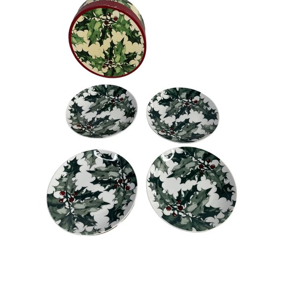 BIA Cordon Bleu Porcelain Christmas Holly Berry Small Plate Set‎ of 4 in Box - Picture 1 of 5